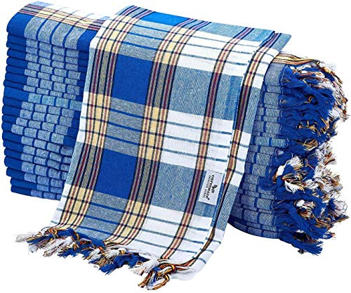 Carenesse Hamamtuch Classic 20er Set 80 x 170 cm Saunatuch blau kariert | 100% Baumwolle, Vorteilspaket, leicht & kompakt, saugfähig & schnell trocknend, kleines Packmaß, handgeknöpfte Fransen