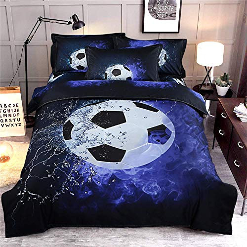 WONGS BEDDING Bettwäsche 135x200 cm Bettbezug Set Wendebettwäsche Angenehme Mikrofaser 3D Fußball Bettbezüge 1 Bettbezug mit Reißverschluss + 1 Kissenbezug 48 x 75 cm