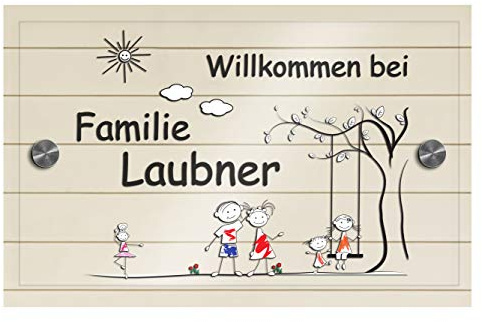Namensschilder Türschild für die Haustür mit Namen | Bunte Türschilder für Familien ab 15x9 cm mit Halterung Familien-Haus Namen Haustürschild Familienschild Haus Garten