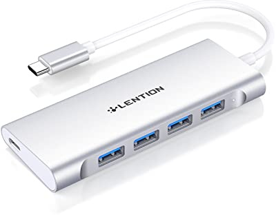 LENTION Hub USB C con 4 USB-A 3.0, Carga Rápida PD de 60W, Compatible con MacBook Pro 2025-2016, Surface, iPhone 17 Plus Pro MAX y Más (C31, Plata)