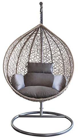 MilaniHome.it - Sedia Sospesa Poltrona A Dondolo Intrecciato In Rattan Per Casa E Giardino Con Cuscino