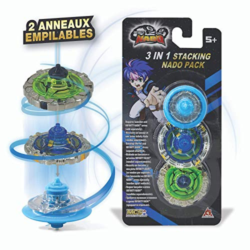 INFINITY NADO Toupie Jouet Enfant 5 6 7 8 9 10 11 12 Ans Garcon Fille Cadeau,Pack 2 Anneaux empilables,1 Mini toupie Bleue