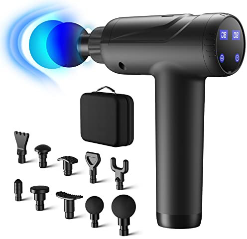 Massagepistole, Massage Gun 20-Gang-Percussion-Massagegerät mit LCD-Touchscreen Cordless Tiefengewebe mit 10 Massageköpfen