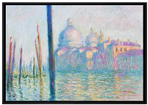 Generisch Pixxprint Claude Monet - Der große Kanal Venedig Leinwandbild 80x60 cm im Bilderahmen, Wandbild, Schattenfugenrahmen, Kein Poster