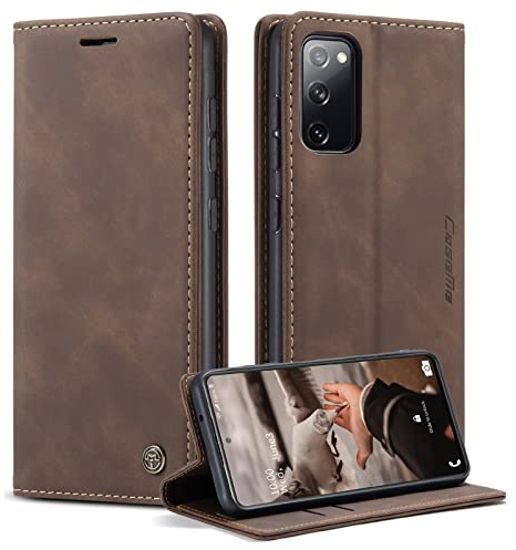 CaseMe für Samsung Galaxy S20 FE Hülle, Magnet Leder Klapphülle Stoßfest | Retro PU Leder, 2 Kartenfach, Standfunktion, Schutzhülle, Flip Case, Handyhülle für Galaxy S20 FE 6,5'', Kaffee