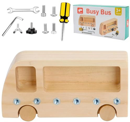 Montessori Spielzeug ab 3 4 5 Jahre, Montessori Holz Schraubbrett für Kinder, Holzauto Spielzeug Motorikspielzeug Motorikbrett Holzspielzeug Lernspielzeug Geschenke für Mädchen Junge Kinderspielzeug