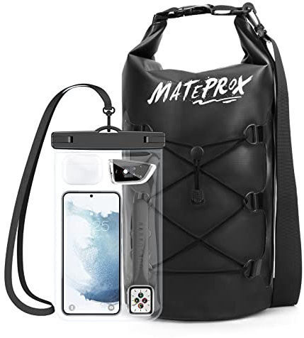 MATEPROX Waterproof Dry Bag 5L/10L/20L Floating Roll Top Beach Dry Sack Waterproof Boat Dry Bags for Kayaking Hiking Rafting and Camping with Waterproof Phone Pouch-10L Black