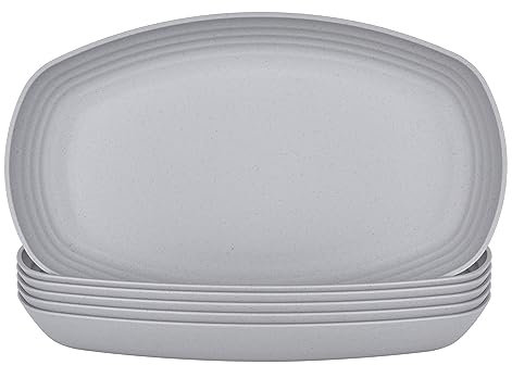 JSYMJSY Oval Plate Set, 6 Pack 11.6 / 7.2 Unbreakable Reusable Lightweight for Kitchen Party Camping Picnic BBQ RV, Dishwasher & Microwave Safe, Grey