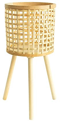 Soporte para Maceta Tejido de Bambú con Patas de Madera, Cesta de Mimbre para Interiores, Macetas, Soporte para Plantas de Interior Tejido, Soporte para Plantas de Ratán para Decoración(Caqui S)