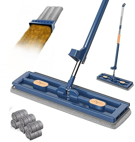 Grand balai plat, serpillère plate, articulation à 360 °, balai plat avec serpillère en microfibre réutilisable, kit de serpillère avec fonction essorage pour bois dur, stratifié, carrelage
