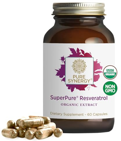 PURE SYNERGY SuperPure Resveratrol Extract | Organic Resveratrol Supplement | Antioxidant Trans-Resveratrol Extract with Grape Polyphenols | for Healthy Aging, Heart, and Skin Health (60 Capsules)