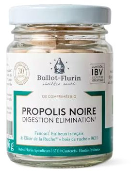 Ballot-Flurin - Comprimés Propolis Noire Digestion et Elimination BIO - Fabriqué en France - Pot en verre - 120 comprimés