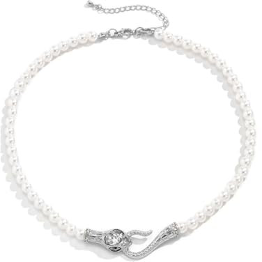 fdsmall Schlange Choker Halskette Schwanz Bend Schlange Halskette Ästhetische Aussage Halskette Cubic Zirkonia Schlange Perle Halskette Einfache Schmuck Geschenke Halloween Weihnachten (Silver)