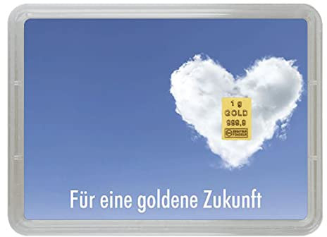 Goldgeschenk „Für eine goldene Zukunft“ – Goldbarren Feingold Anlagegold in Motivbox mit Wackelbild inkl. Grußkarte, Geschenkbeutel und Echtheitsgarantie – Goldstücke24 (1g Gold)