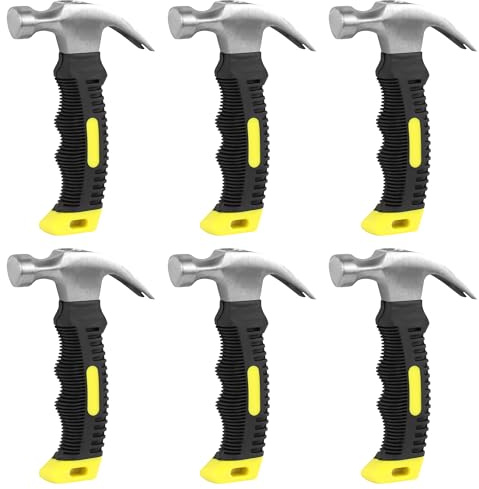 WENLISELL 6 PCS 8oz Stubby Claw Hammers, Mini Claw Hammer with Anti-Slip Handle, Small Stubby Hammer for DIY, Home, Camping, Framing Jewelry Making