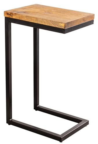 Beistelltisch GASTON 26cm - schwarz natur - Mangoholz Couchtisch | Massiv, montiert, durch sein cleveres Design, hochwertig, Eyecatcher, Eisengestell, 20 kg, Metallgestell