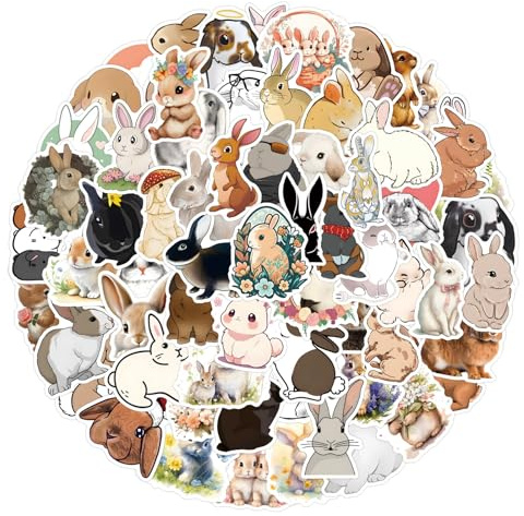 100Pcs Rabbit Stickers Laptop Car Scrapbook Phone Skateboard Suitcase Luggage Bike Bunny Stickers Vinyl Waterproof Aesthetic Personalised Stickers for Teens Boys Girls Adults