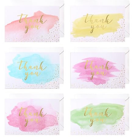 Dankeskarten 12 StüCk Mit UmschläGen Dankeskarte Blanko-Karte Goldfolie Aquarell-Stil Danke Karte Thank You Cards FüR Hochzeit Geburtstage Abschlussfeier GeschäFtlich