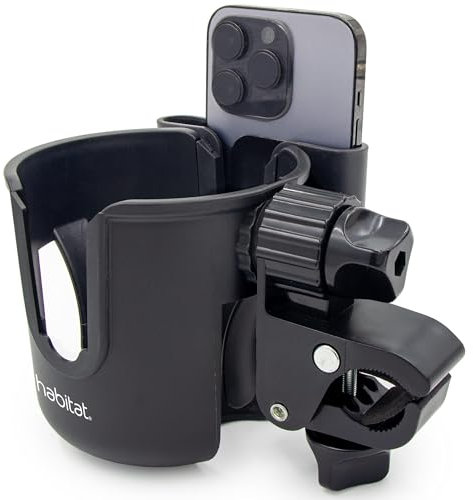 Habitat Soporte Universal para portavasos para Cochecito con Soporte para teléfono, Organizador Ajustable de Bebidas y teléfono para cochecitos de bebé, andadores, Bicicletas y Scooters, Regalo para