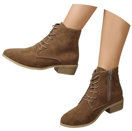 MEECHI Botines con Punta En Punta Botas Cortas con Cordones De Mujer Ankle Boots De Ante con Tacón Bloque Booties Otoño Invierno con Cremallera Lateral Zapatos Tobilleros Talla Grande(Brown,40 EU)
