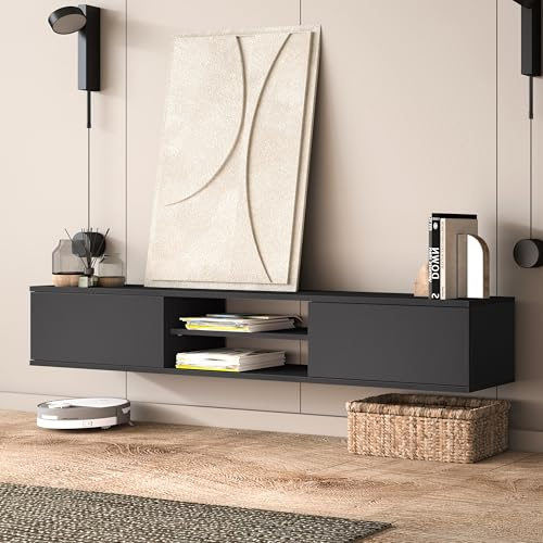 Uniqtrio Floating TV Unit, Floating TV stand Cabinet, TV Units for Living Room 75 inch TVs, TV Stand Unit, TV Table, Media Wall Unit, TV Stands for Living room Entertainment Wall Unit (Grey)