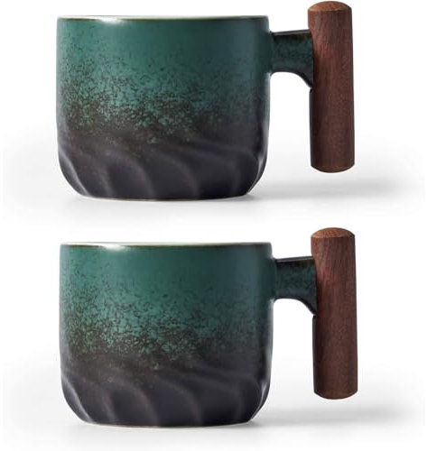 ERBO 2er Set Espressotassen 70 ml, Premium Espresso Tassen mit Henkel, Mini Teetasse Kaffeetasse aus Keramik, Kleine Espressotassen, Espresso Mokkatassen, Kaffeebecher für Espresso, Tee, Latte (Grün)