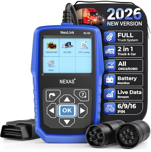 NEXAS Heavy Duty Truck Scanner NL102 Full System Diesel Truck Scan Tool for Cummins, Isuzu, Freightliner, Caterpillar, Detroit, Peterbilt, 2-in-1 Code Reader Read & Clear Fault Codes for Truck & Car