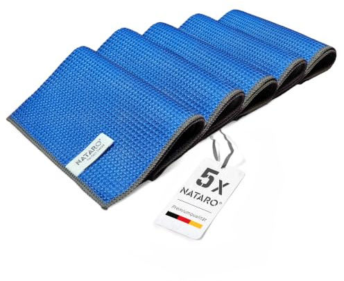 NATARO® 5 Stück Perfect Swipe Premium Microfasertücher, streifenfreie Reinigung, Reinigungstücher ohne Putzmittel, Mikrofasertuch Auto, Glas - Staubtücher, Putztücher - Fenstertücher blau 42x32 cm
