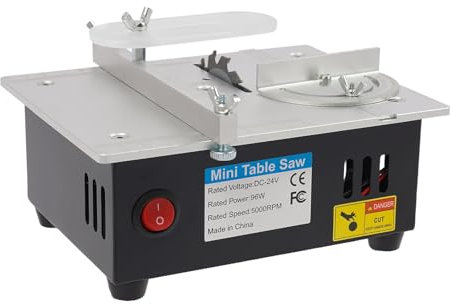 Mini sierra circular de mesa con 4 hojas, 96 W, 5000 rpm, fuente de alimentación de 7 velocidades, ajustable, sierra de mesa en miniatura para manualidades y pequeños proyectos de corte