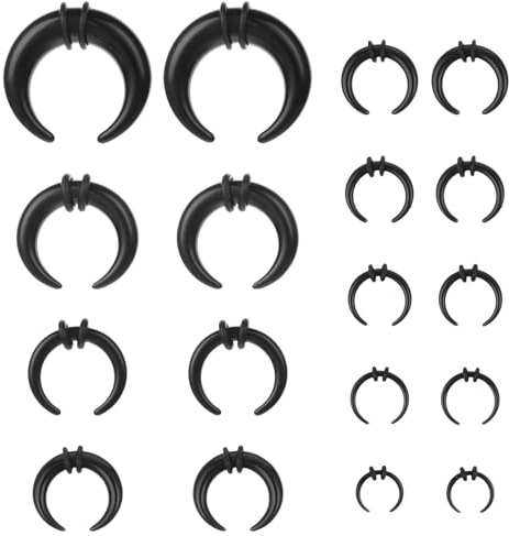 Tucnoeu Ensemble de piercing septum 18 pièces en acrylique noir - Kit d'étirement de septum - Anneaux de nez - Anneaux de septum pour femmes et hommes