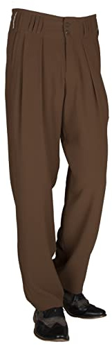 H.K. Mandel Braune Bundfaltenhose für Herren im 50er-Jahre-Vintage-Stil mit Hohem Bund und Weitem Bein, Perfekt für Rockabilly, Boogie-Woogie und Tanz, Größe 56