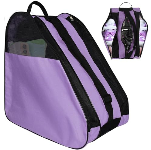 ADERTOS Sac de Patins à Roulettes Violet Amélioré, Sac de Patins à Glace Unisexe en Tissu Oxford, Sac de Patinage à Roulettes Respirant, Sac de Transport pour Patins en Ligne, Étui Sac à Chaussures de