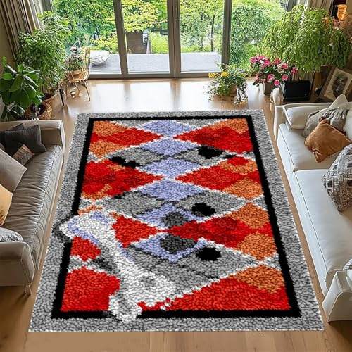 Tehocwiz Knüpfteppich Zum Selber Knüpfen, Tapisserie Teppich Knüpf-Sets Kreuzstich Set Knüpfen Set Für Erwachsene DIY Handwerk Geschenke Fußabtreter Knüpfen Set, Knüpfen 38x52 cm