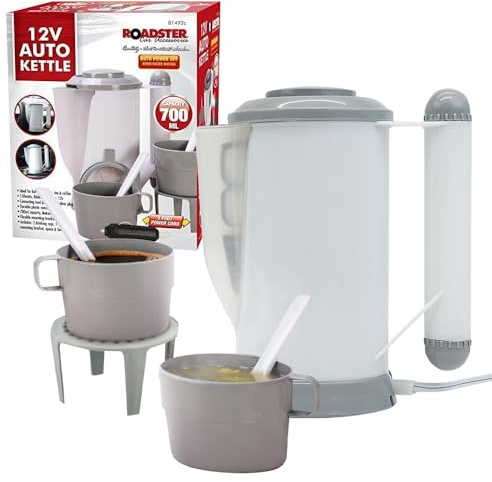 12v Car Travel Kettle - For Van Motorhome Boats Jug Caravan | Hot Water, Coffee, Tea Travel Camping Hiking Caravan Boiling Volt Water Socket - Includes Cigarette Socket Lighter Charger