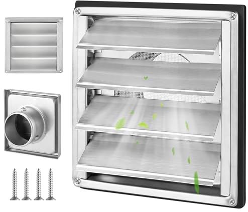 Grille Aeration Rectangulaire, Grille Ventilation Inox 150mm avec Moustiquaire, Grille de Ventilation Extérieure avec Lames Mobiles Grille Aeration pour Vmc Hotte Sèche-Linge Mur Intérieur Extérieur