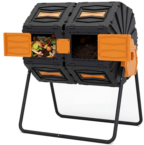 Compost Bin Outdoor, 45 Gallon Dual Chamber Batch Composting Bin with 360° Rotating Compost Bucket, Easy Assembly BPA-Free Composter Tumbler Outdoor for Food Scraps Garden Yard Waste