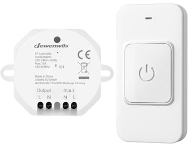 DEWENWILS Wireless Light Switch and Receiver Kit, Magnetic Remote Control Light Switch, No in-Wall Wiring & 100FT Range, Wall Switches for Lights, Fan, Lighting Fixture, Programmable, 1 Transmitter