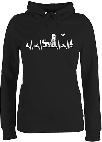 Shirtracer - Pullover Damen Hoodie Frauen - Jagd Herzschlag Jäger EKG Linie Jagen I Jagdliebe Geschenk Jagd Geschenke Jägerin Geschenke Jägerinnen I Jägergeschenk