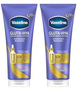 Vaseline Gluta-Hya Overnight Radiance Serum Burst Lotion - Lozione Idratante per il Corpo con Acido Ialuronico e Glutatione - Cura con Antiossidanti per una Pelle Liscia e Tonica - 2 × 200 ml