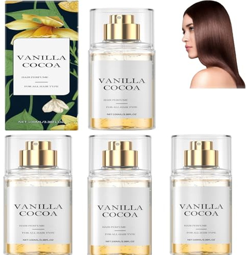 Parfum capillaire à la vanille et au cacao pour femme, spray longue durée à saveur de vanille et de noix de coco pour les soins des cheveux et de la peau, pour le corps, léger et (4PCS)