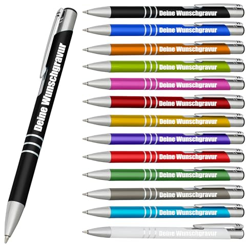 Manevito Kugelschreiber mit Gravur - Personalisierte Kulis - Stift mit Namen - Werbeartikel mit Logo - Personalisierte Kugelschreiber aus Metall mit Wunschtext personalisieren (1)