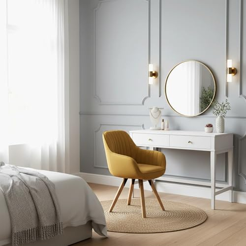 Meuble Cosy Fauteuil de Coiffure Pivotant 360° Chaise de Maquillage avec Accoudoirs, Siège Confortable et Dossier, Pieds en Bois Massif, Jaune