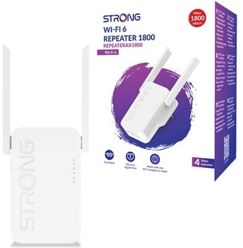 Strong WiFi 6 Range Extender AX1800, WiFi Repeater Booster, Dual Band WiFi Extender with Gigabit Ethernet Port, Easy Setup & WPS, Access Point Mode, UK Plug