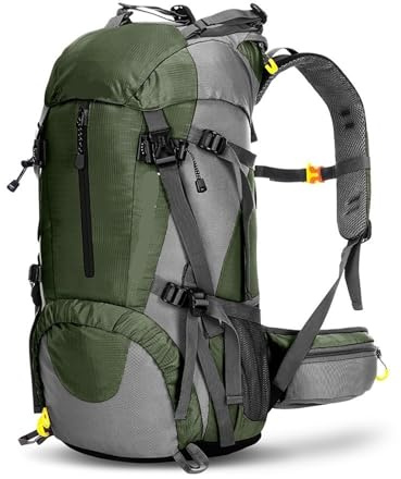 HEUchuan Outdoor-ryggsäck 50 l vandringsryggsäck vattentät utomhus sport knäppa camping resa pack klättring trekking väska med regnskydd, Ljusgrön, En Storlek