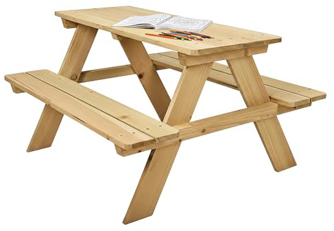 Spetebo Set di seggiolini per bambini in legno massello dai 4 anni in su, 89 x 79 cm, per esterni, portata fino a 100 kg, in legno, da giardino, da picnic, da giardino per bambini