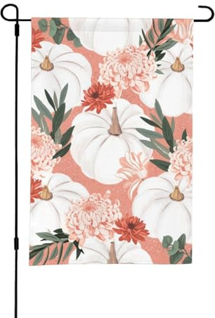 Citrouille Thanksgiving Fleur de dahlia rose Automne,Drapeau de jardin décoratif double face pour intérieur et extérieur, 30 x 45 cm