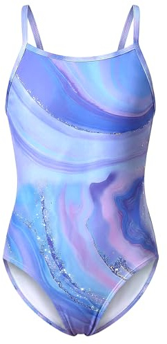 Hoseay Girls One Piece Swimsuit Kids Backless Swimming Costume Age 5-13 | with Adjustable Straps, Quick Dry Swimwear, Stretchable Gradient Colours Bathing Suits, Beach Swim Water Parks