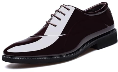 JHYUUKAU Scarpe Eleganti Oxford da Uomo Classiche in Vernice Lucida, da Lavoro, Formali, da Matrimonio, Suola in Gomma Antiscivolo,Nero,49 EU