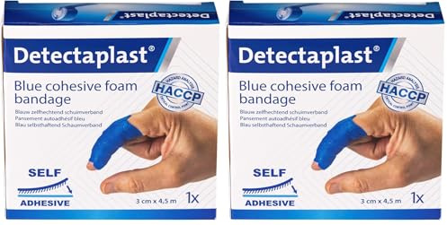 Detectaplast Wundverband, selbstklebender Verband für Wunden und Verletzungen, wasserfeste Pflaster Rolle für den Umgang mit Lebensmitteln, super elastisch, 3cm x 4,5m (Packung mit 2)