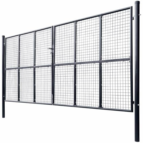 Galvanised Steel Mesh Garden Gate 400x200 cm Grey with Lock, Powder Coated Fence Gate for Patio, Large Garden 400x200 cm with Bolt Hinges